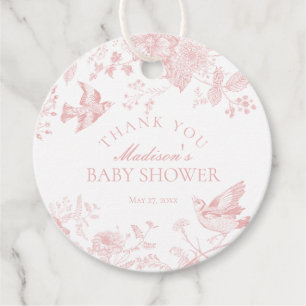 Pink Toile De Jouy Floral Baby Shower Favour Tags