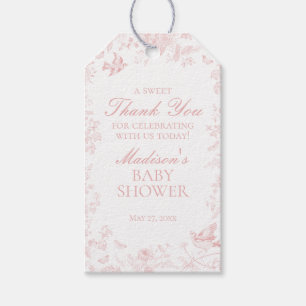 Pink Toile De Jouy Floral Baby Shower Favours Gift Tags