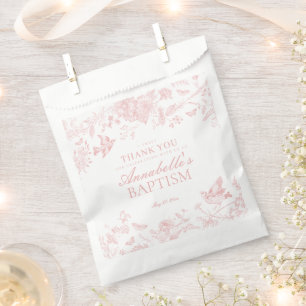 Pink Toile De Jouy Floral Baptism Dessert Favour Bags