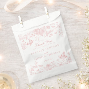 Pink Toile De Jouy Floral Wedding Dessert Favour Bags