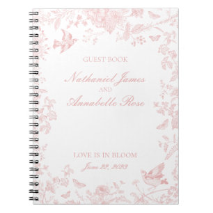 Pink Toile De Jouy Floral Wedding Guest Book