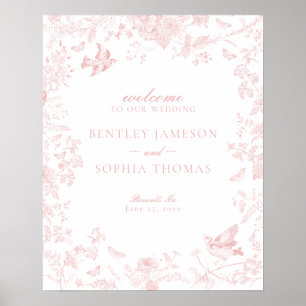Pink Toile De Jouy Floral Wedding Welcome Sign
