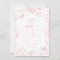 Pink Toile De Jouy French Floral Save the Date