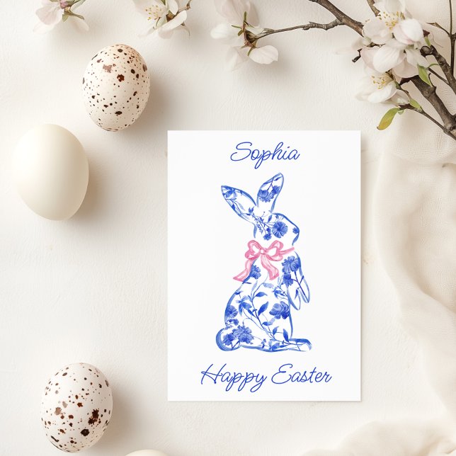 Pink Toile De Jouy Happy Easter Greeting Card (Creator Uploaded)
