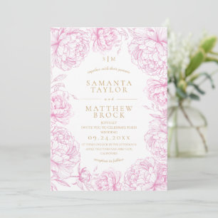Pink Toile De Jouy Peony Wedding Invitation
