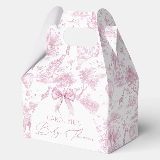 Pink Toile de Jouy Safari Baby Shower Favour Box (Front)