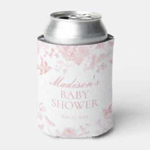 Pink Toile De Jouy Vintage Floral Baby Shower Can Cooler