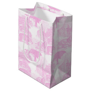 Pink Toile Jungle Animals Safari Chinoiserie Medium Gift Bag