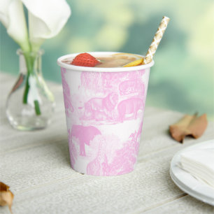 Pink Toile Jungle Animals Safari Chinoiserie Paper Cups