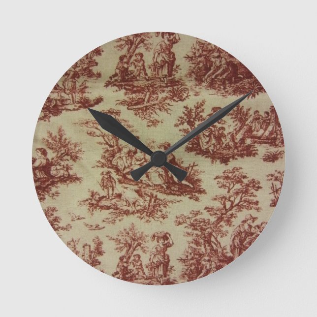 Pink Toile Round Clock (Front)