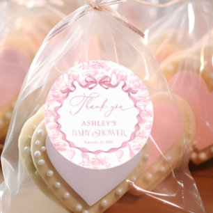 Pink Toile Safari Animal Baby Shower Thank You  Classic Round Sticker