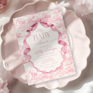 Pink Toile Safari Baby Shower Invitation