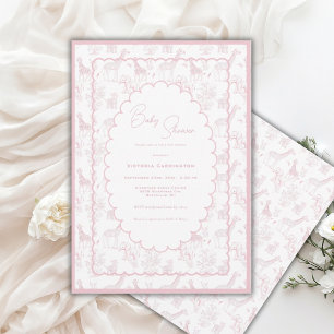 Pink Toile Safari Vintage Baby Shower Invitation