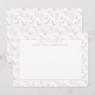 Pink Toile Safari Vintage Personalized Card
