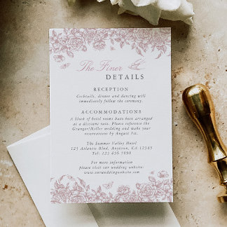 Pink Toile Wedding Details Enclosure Card Floral