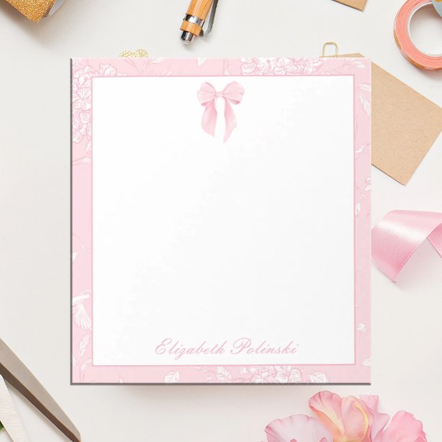 Pink Toile with Bow Classic Personalised Notepad (Creator Uploaded)