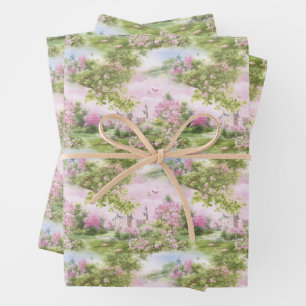 Pink Toile Wrapping Paper Sheets
