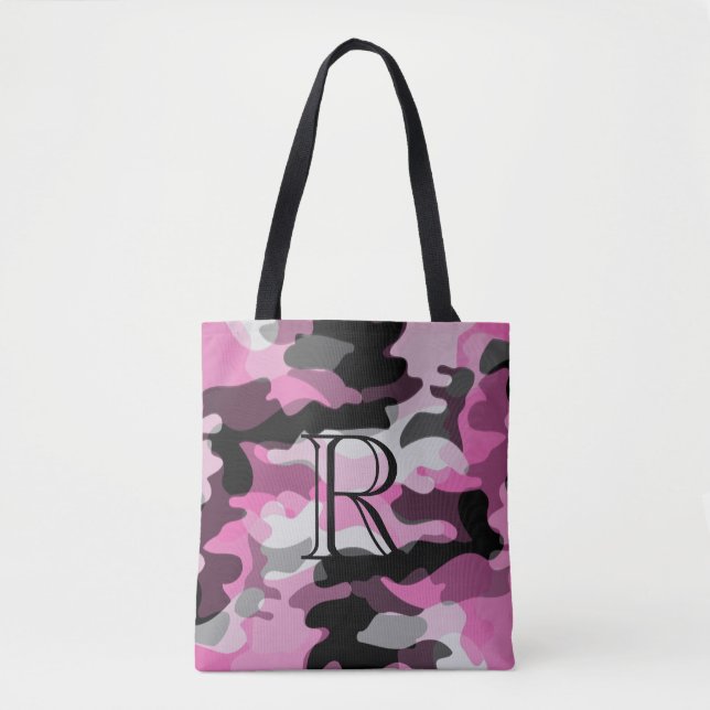Pink Tone Camouflage Pattern with Monogram Tote Bag (Front)