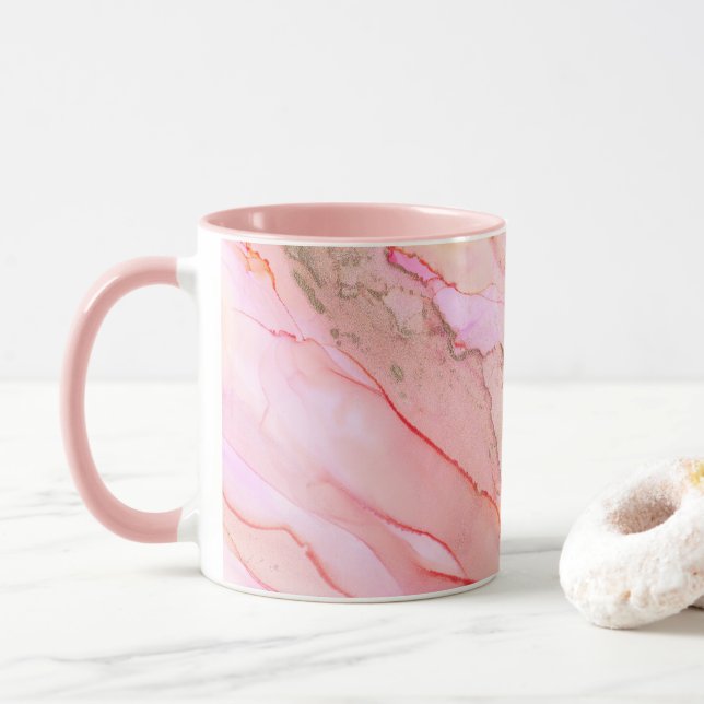 Pink Tones in Clouds of Ink With Gold Mug (With Donut)