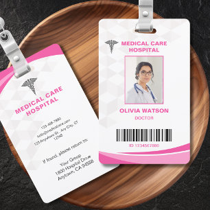 Pink tones Minimal Hospital Medical Employee Photo ID Badge