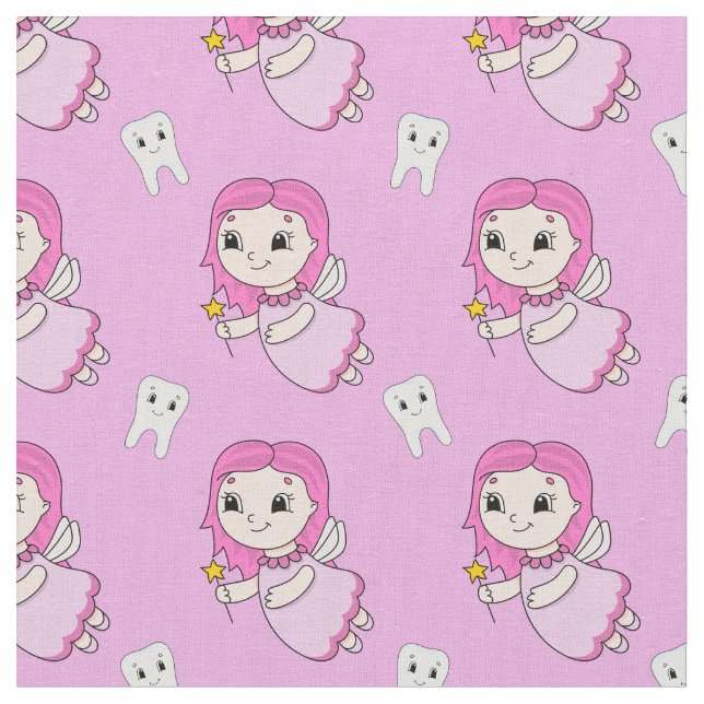 Pink Tooth Fairy Pattern Fabric (Close Up)