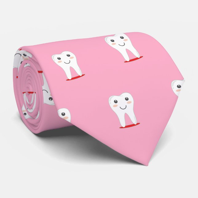 Pink Tooth Teeth Dentist Dental Neck Ties (Rolled)