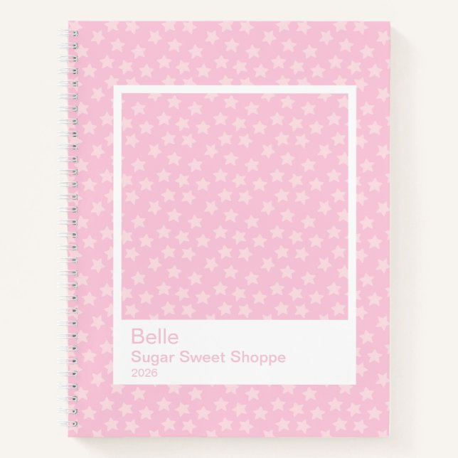 Pink Tossed Stars Large Transparent Frame Notebook (Front)