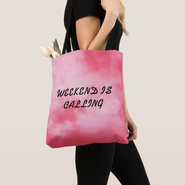 pink tote bag\tote bag with text\tbag for weekened (Close Up)