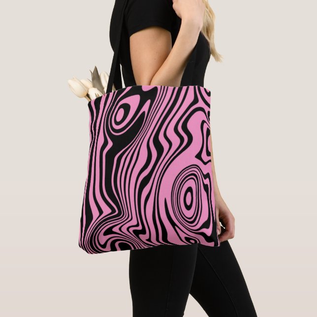 Pink Tote Bag with Waves Pattern - Choose Colour (Close Up)