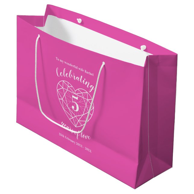 Pink Tourmaline Anniversary 5 years personalised Large Gift Bag (Front Angled)