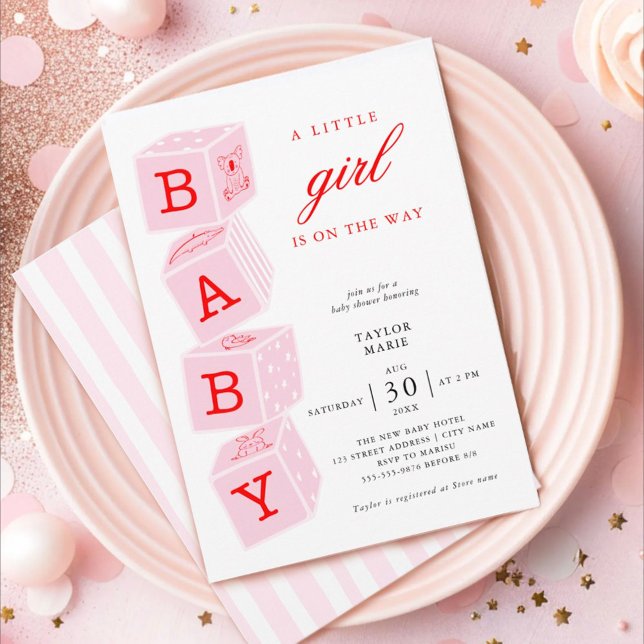 Pink Toy Blocks | Girl Baby Shower Invitation (Creator Uploaded)