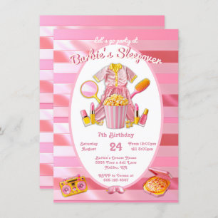 Pink toy doll Sleepover Slumber Birthday Party Invitation