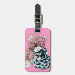 Pink toys teddy and duck kids named luggage tag