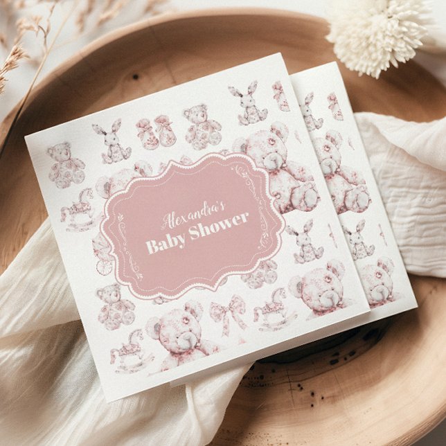 Pink Toys Toile De Jouy Baby Shower Napkin (Creator Uploaded)