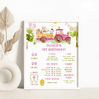 Pink tractor farm animals infographic Milestone
