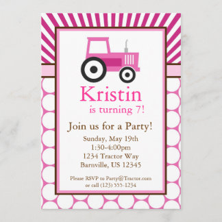 Pink Tractor Farm Birthday Party Invite