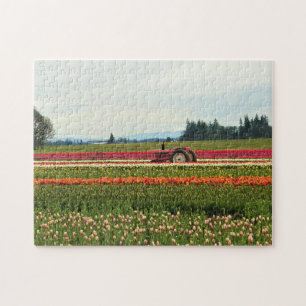 Pink Tractor in Tulip Field, Oregon Jigsaw Puzzle