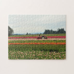 Pink Tractor in Tulip Field, Oregon Jigsaw Puzzle