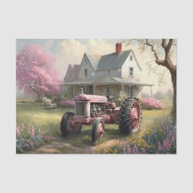 Pink Tractor  Tissue Paper (Front)