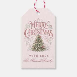 Pink Traditional Christmas Tree Pinkmas Gift Tags