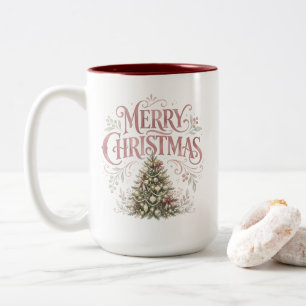 Pink Traditional Christmas Tree   Pinkmas Two-Tone Coffee Mug