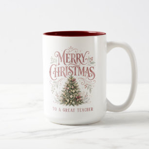 Pink Traditional Christmas Tree   Teacher Gift Two-Tone Coffee Mug