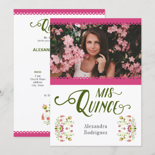 Pink Traditional Mexican Floral Photo Quinceanera Invitation