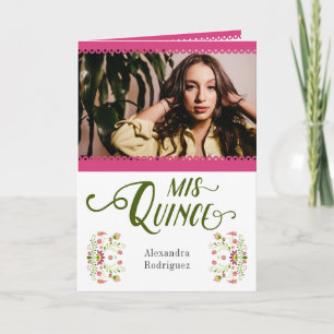 Pink Traditional Mexican Floral Photo Quinceanera Invitation