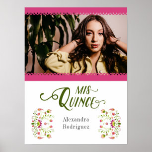 Pink Traditional Mexican Floral Photo Quinceanera Poster