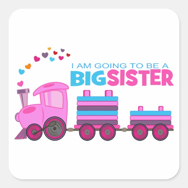 Pink Train Big Sister Square Sticker (Front)