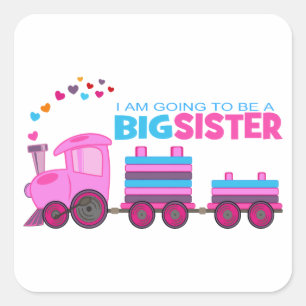 Pink Train Big Sister Square Sticker