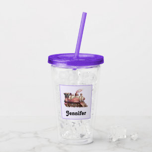 Pink Train Engine Vintage Steampunk Style Acrylic Tumbler