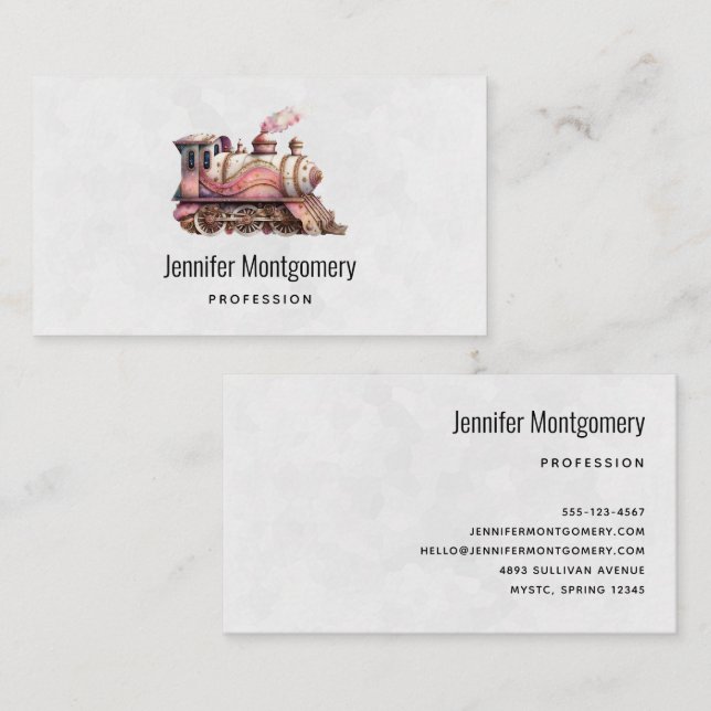 Pink Train Engine Vintage Steampunk Style Business Card (Front/Back)