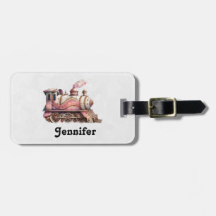 Pink Train Engine Vintage Steampunk Style Luggage Tag